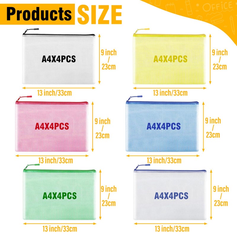YOPCDJ 24pcs Mesh Zipper Pouch Bags A4 Zipper Bags for Classroom Organization, Board Game & Puzzle Storage, Toys, Cosmetics, Travel Storage File Bags for Office School Supplies - Image 2